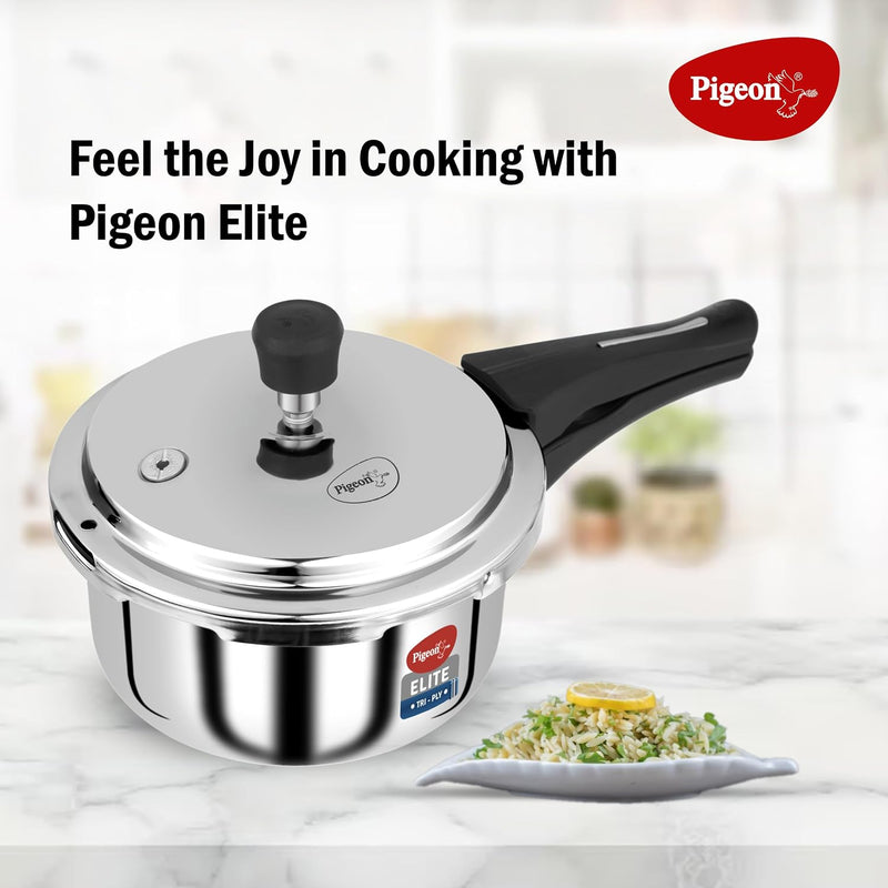 Pigeon by Stovekraft Elite Shine Tri-Ply Body Outer Lid Pressure Cooker, Induction and Gas Stove Compatible