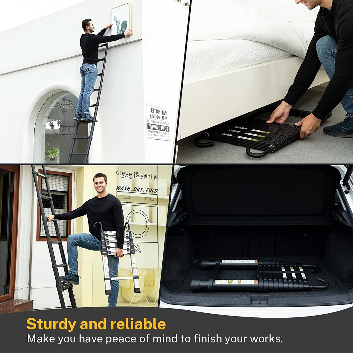 Plantex 3.8m (12.5 ft.) Portable and Compact Aluminium Telescopic Ladder with Removable Hooks/Foldable Multipurpose Ladder for Home & Outdoor Use/2 Years of Warranty By Plantex/EN131 Certified-(Black)-6