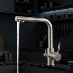 Plantex Kitchen Sink Faucet/Kitchen Tap Handle Brass and Body is 304 Grade Stainless Steel/Double Handle Kitchen Mixer Tap Hot and Cold/360° Swivel Spout Sink Taps - (7908, Matt)-1