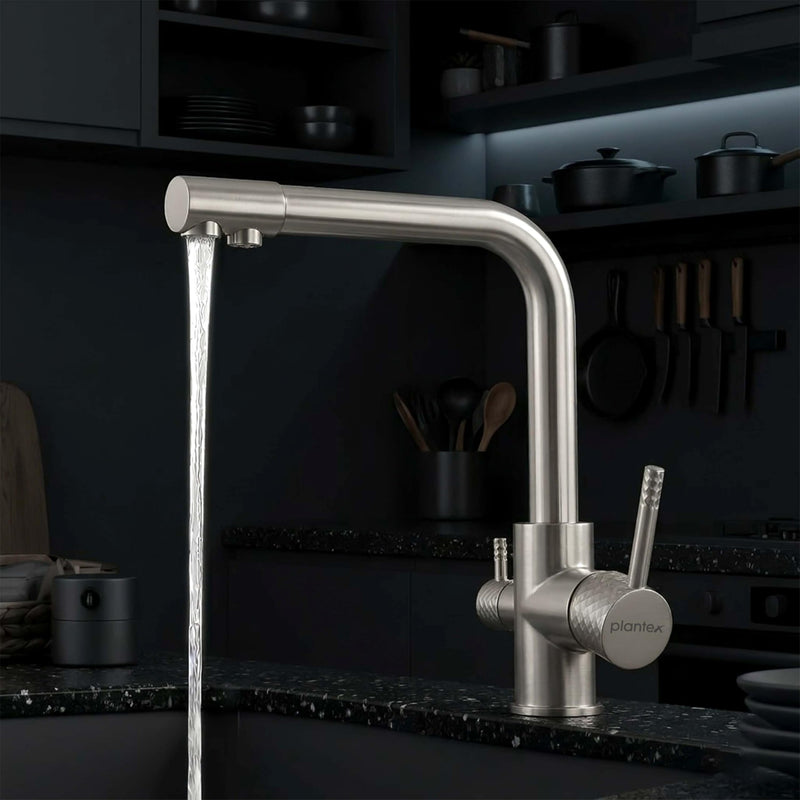 Plantex Kitchen Sink Faucet/Kitchen Tap Handle Brass and Body is 304 Grade Stainless Steel/Double Handle Kitchen Mixer Tap Hot and Cold/360° Swivel Spout Sink Taps - (7908, Matt)-1