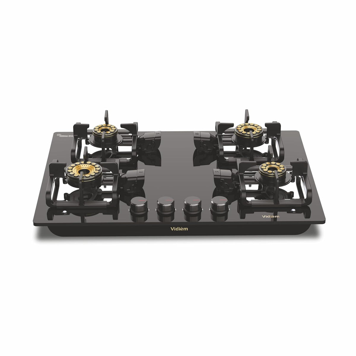 Vidiem Vogue Vesta Gas Stove 3 Burners Glass Top | Removable Special Brass Burner | 8mm Toughened Glass | 10mm Thick Pan