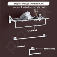 Plantex Stainless Steel Folding Towel Rack with SS - 304 Grade Squaro Bathroom Accessories Set 5pcs (Towel Rod/Napkin Ring/Tumbler Holder/Soap Dish/Robe Hook)-6