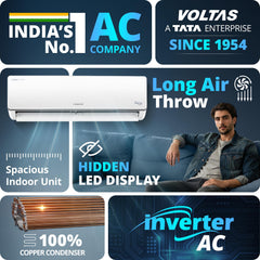 Voltas 243V Vectra CAJ 2 ton 3 star inverter Split AC |4-IN-1 Adjustable mode|Energy Efficient| Anti dust filter with Anti-microbial coating| Sleep mode | Copper Condenser Coil | White