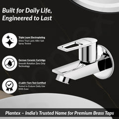 Plantex Brass Bib Cock Water Tap for Bathroom with Water Saving Aerator/Wall Mount Tap for Wash Basin with Teflon Tape & Wall Flange, Chrome (3202, Chrome)-3