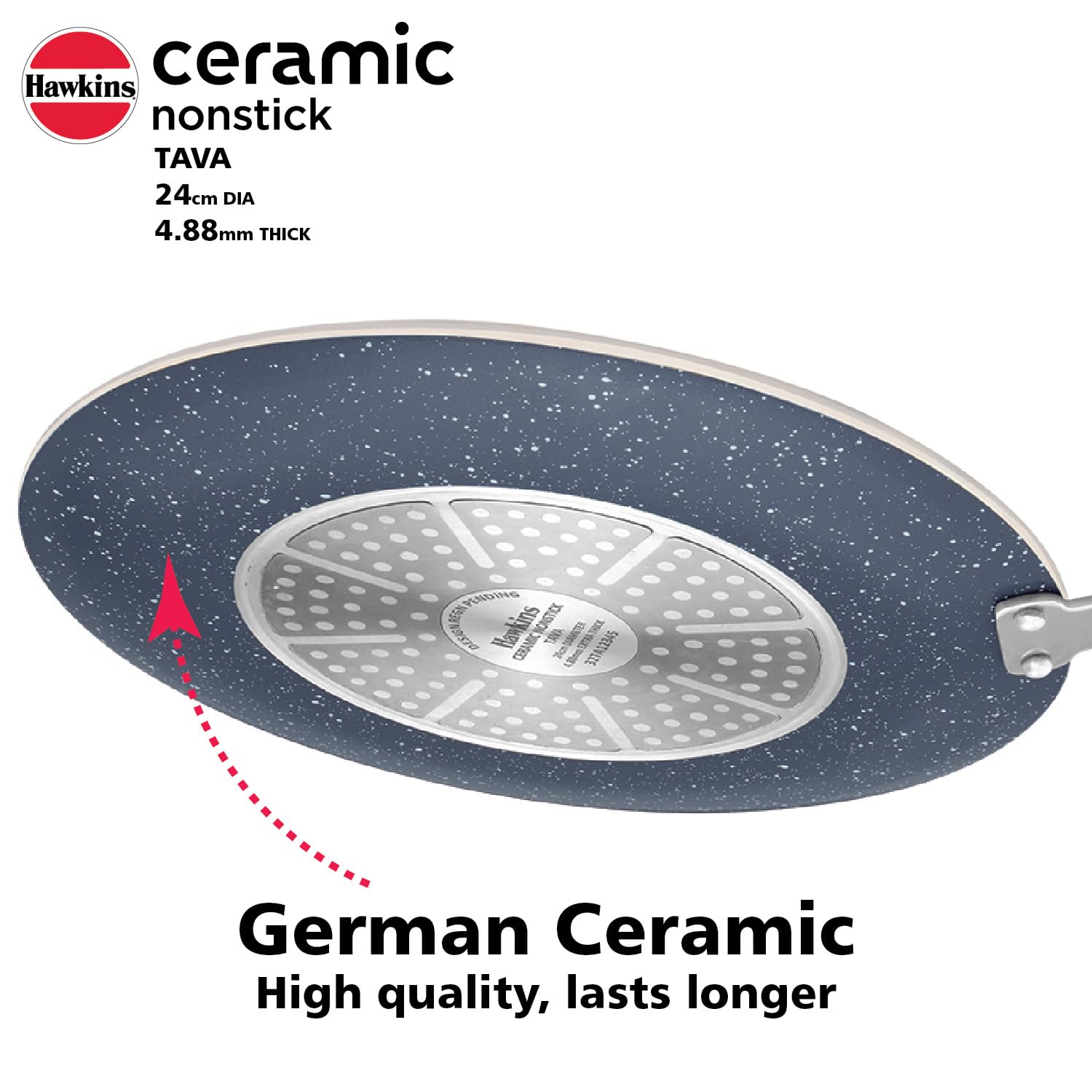 Hawkins Ceramic Nonstick Tava, 24 cm Diameter, Induction Paratha Tawa, Granite Griddle (ICT24)