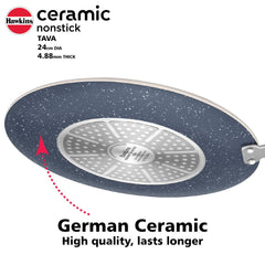 Hawkins Ceramic Nonstick Tava, 24 cm Diameter, Induction Paratha Tawa, Granite Griddle (ICT24)