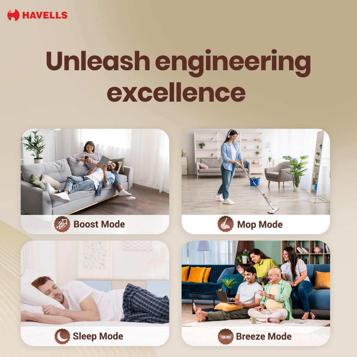 Havells FAB BLDC Ceiling Fan 1200 mm, 380 RPM, Savings upto 65%, Reverse Rotation, 4 Modes (Boost, Sleep, Breeze, Mop), Low Wattage 30 W, Low Noise-5