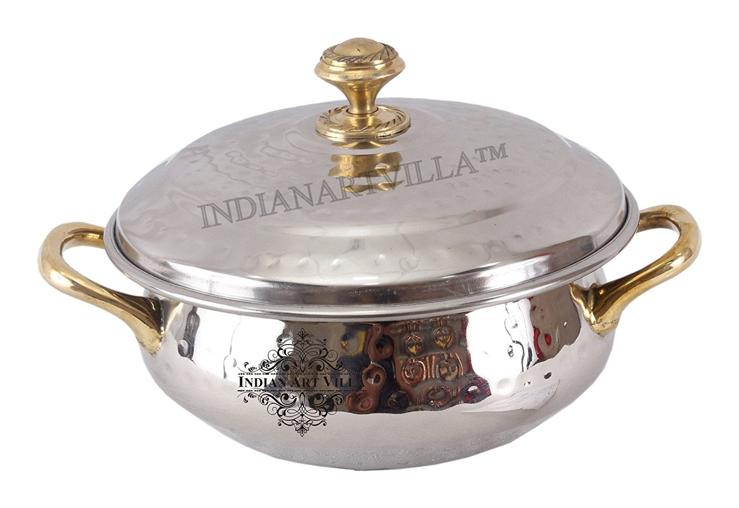 Steel Hammered Design Handi Brass Handle with Steel Lid|450 ML