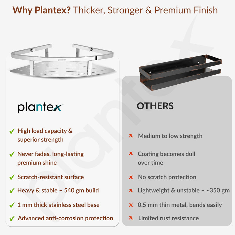 Plantex Corner Shelf for Bathroom Wall/304 Grade Stainless Steel Bathroom Corner Shelf Rack/Bathroom Racks and Shelves/Multipurpose Bathroom Accessories Set - Pack of 2 (Chrome,9x9 Inches)-5
