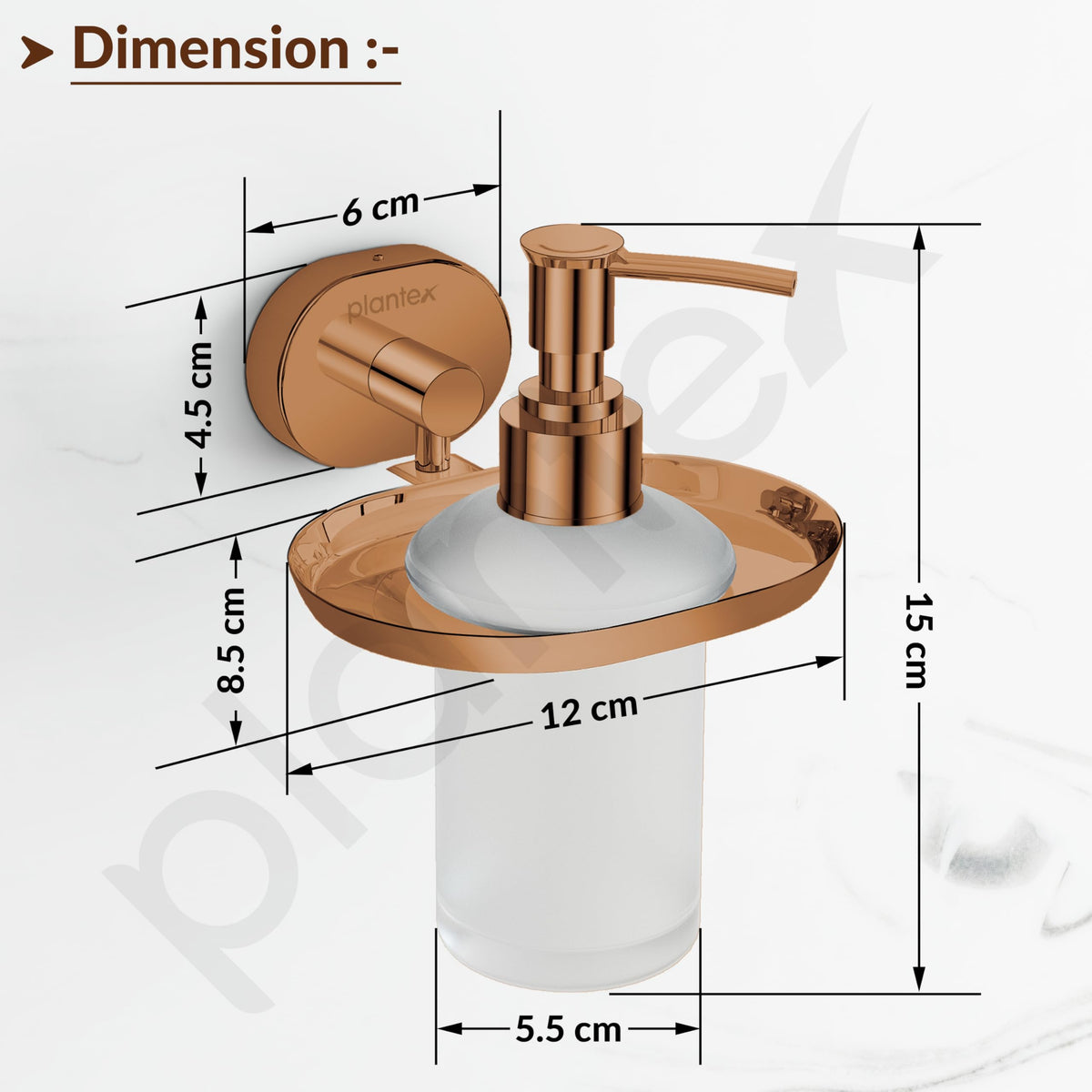 Plantex J4 Stainless Steel Liquid Soap Dispenser/Shampoo Dispenser for Wash Basin/Hand Wash Dispenser Wall Mounted/Bathroom Accessories (PVD Rose Gold Finish) Onix-3