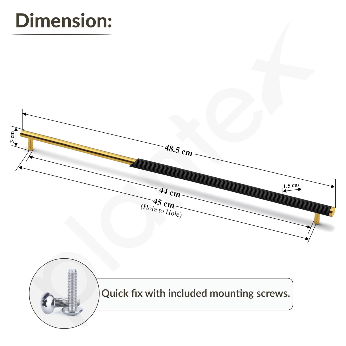 Plantex Stainless Steel & Aluminium Cabinet Handle/450mm Wardrobe Door Handle/Cupboard Pull-Push Handles for Home/Office - Pack of 2 (Black & Gold)-3