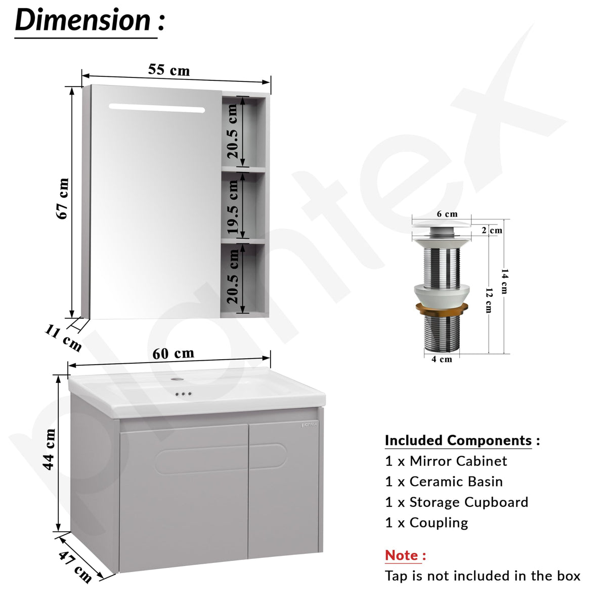 Plantex Unbreakable Vanity for Bathroom/Rectangle Washbasin with Cabinet Full Set/Sensor Light Bathroom Organizer for Home (NZBC-24)-5