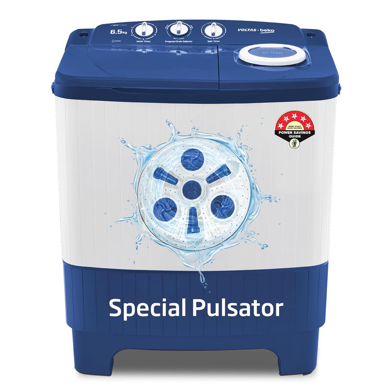 Voltas Beko, A Tata Product 6.5 Kg 5 Star Semi-Automatic Top Loading Washing Machine (WTT65UNX/OK3I0I0W01, Blue, Pulsator wash technology)-1