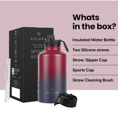 SOLARA Insulated Water Bottle 2000ml, Hot Water Bottle, Thermosteel Water Bottles for Travel, Home, Office, School, Gym, Adults, Water Bottle Hot and Cold, Sipper Bottle, Dark Intentions