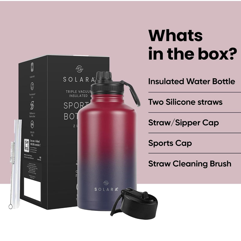 SOLARA Insulated Water Bottle 2000ml, Hot Water Bottle, Thermosteel Water Bottles for Travel, Home, Office, School, Gym, Adults, Water Bottle Hot and Cold, Sipper Bottle, Dark Intentions