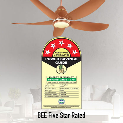 KUHL Luxus C5 1320mm Stylish 65% Power Saving BLDC Ceiling Fan with Remote |Night & Down Light | 29W | BEE 5 Star | Low Noise | IoT Operate via Mobile & Alexa | Reverse Mode |Free Installation|Copper