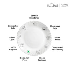 La Opala Novo Collection Opal Glass Crockery | for Family of 6 | Dinner Set 20 pcs Petite Roses | Plates & Bowls for Dining | Microwave Safe | 100% Vegetarian | Extra Strong | Light & White