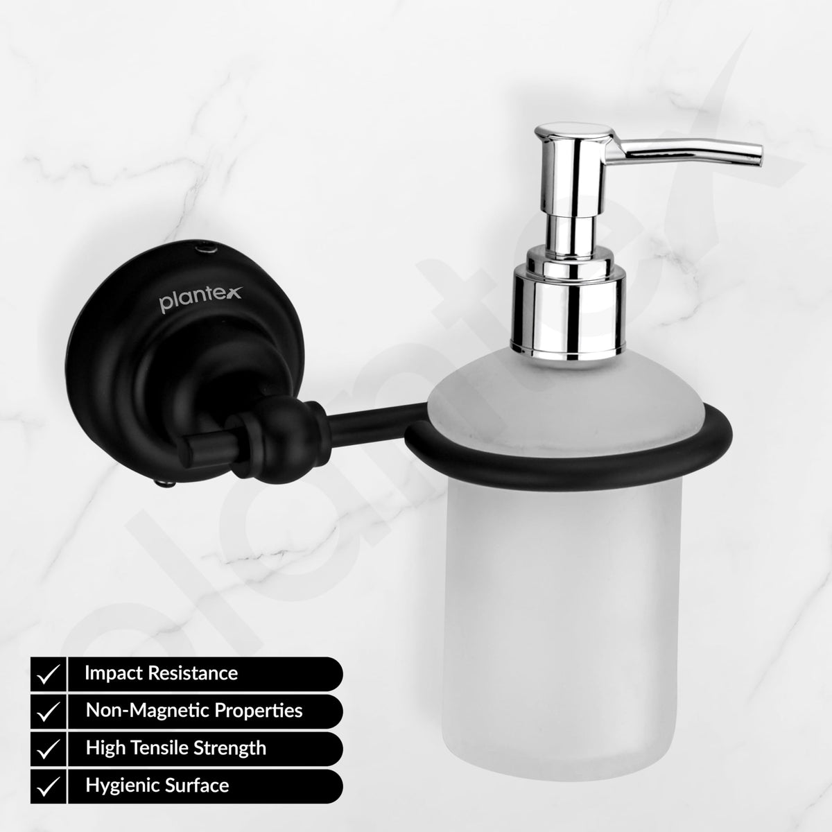 Plantex 304 Grade Stainless Steel Liquid Soap Dispenser/Shampoo Dispenser/Hand Wash Dispenser/Bathroom Accessories - Skyllo (Black)-2