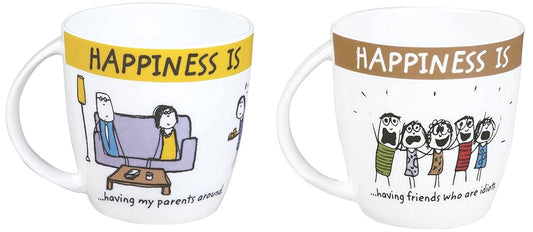 Clay Craft - Happiness is, Having Friends Bone China Milk Mug, 270 Ml/5.6Cm, Multicolour & Clay Craft - Happiness is, Parents Around Bone China Milk Mug, 270 Ml/5.6Cm, Multicolour