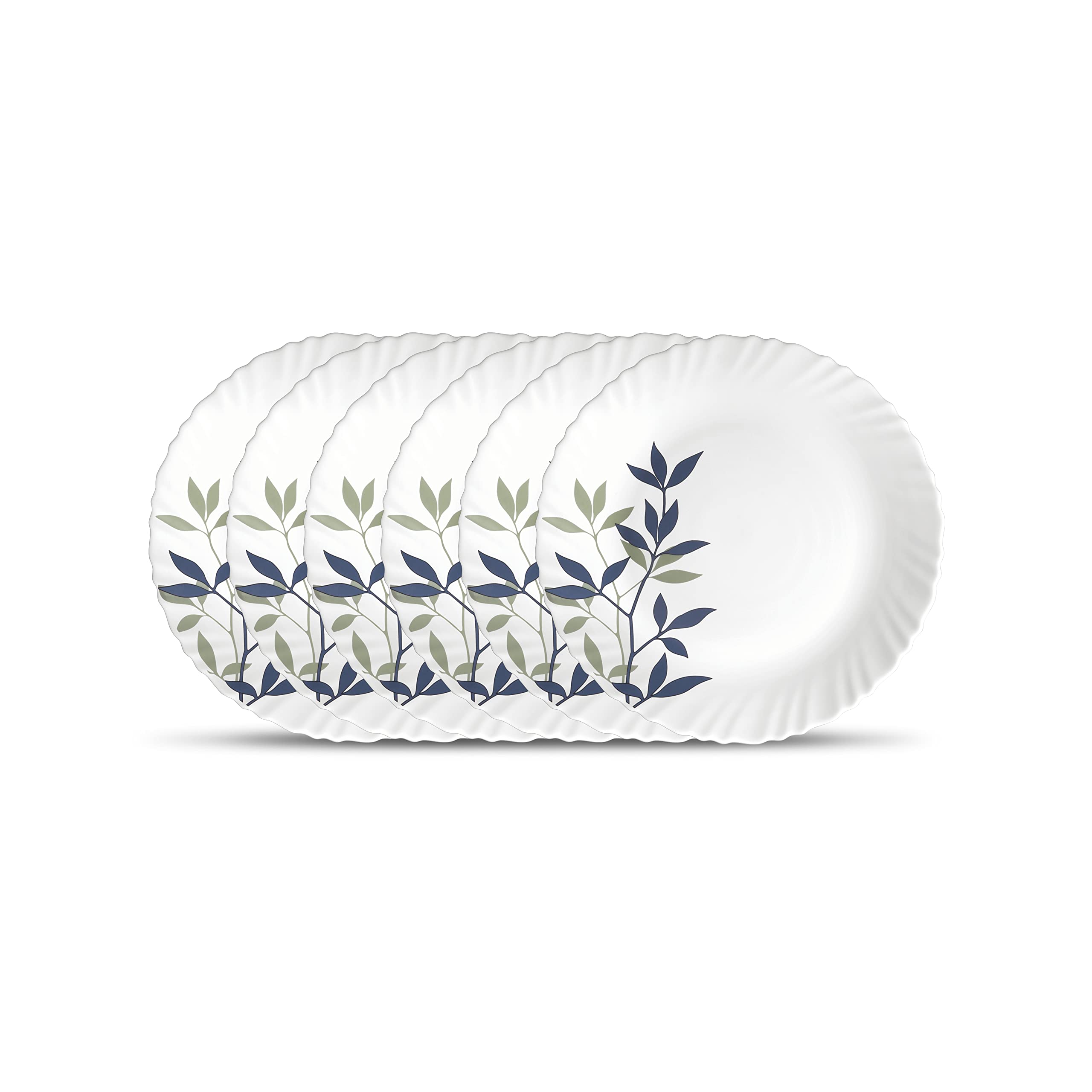 La Opala Novo Collection Opal Glass Crockery | Full Plate Set of 6 | Tender Trio Design | Plates for Dining & Gifting | Microwave Safe | 100% Vegetarian | Extra Strong | Super Light & White