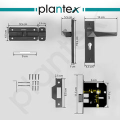 Plantex Heavy Duty Door Lock “ Bathroom Door Lock/Mortise 8inch Keyless Plate Handle Set for Home/Bathroom/Store Room/Balcony/Office with Baby Latch (8129- Grey)-5