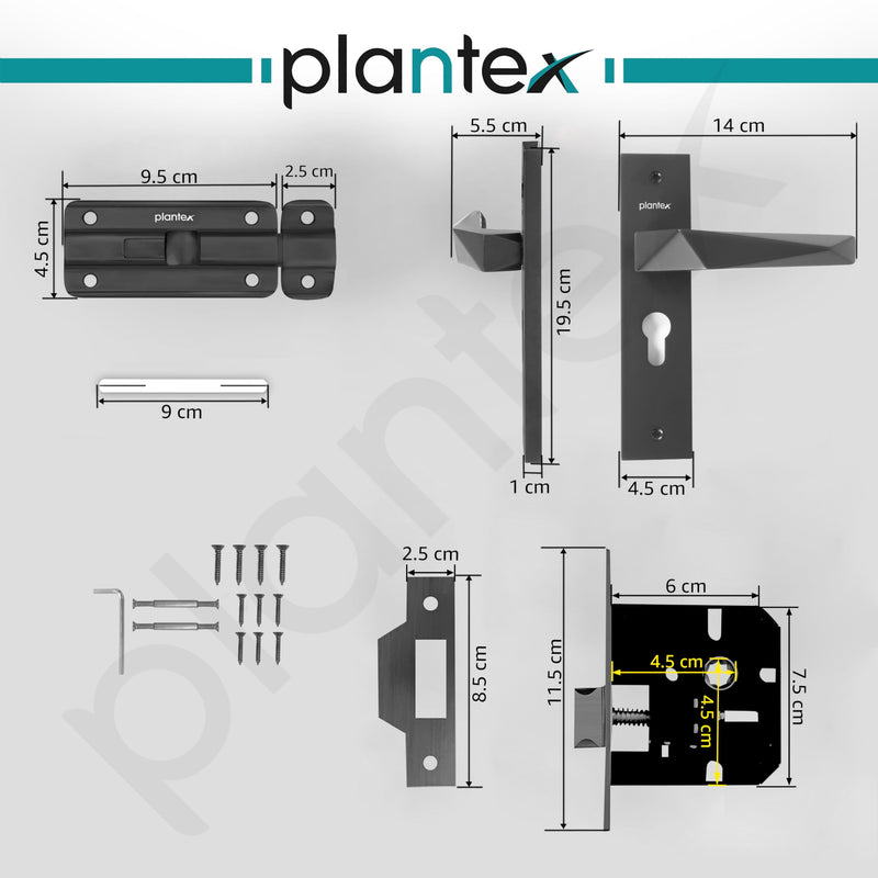 Plantex Heavy Duty Door Lock “ Bathroom Door Lock/Mortise 8inch Keyless Plate Handle Set for Home/Bathroom/Store Room/Balcony/Office with Baby Latch (8129- Grey)-5