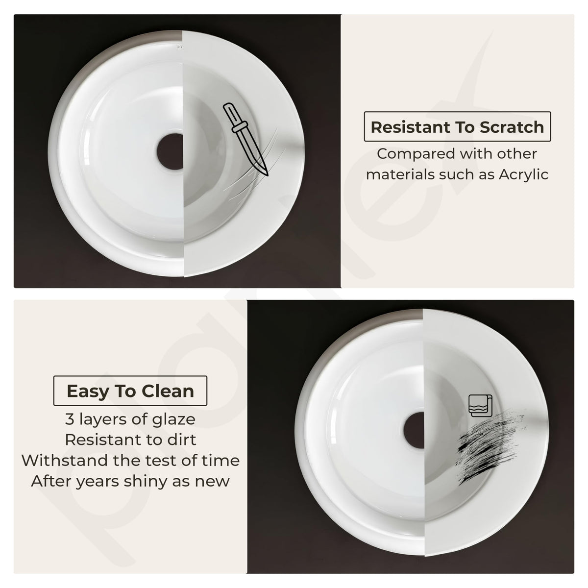 Plantex Ceramic Basin/Countertop Vessel Sink/Tabletop Wash Basin/Washbasin for Bathroom with 10 Years Glaze Warranty by Plantex (White Glossy - 16 x 16 x 5.5 Inch)-6