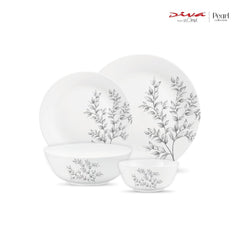 Diva by La Opala, Pearl Collection, Opal Glass Dinner Set 20 pcs, Dusky Vines, White