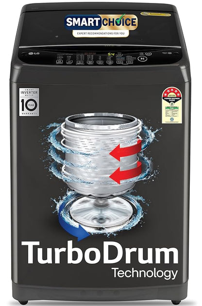 LG Smart Choice, 9 Kg, 5 Star, Smart Inverter Technology, Turbodrum, Fully Automatic Top Load Washing Machine (T90AJMB1Z, Jetspray+, Turbowash, Auto Tub Clean after every wash cycle, Middle Black)