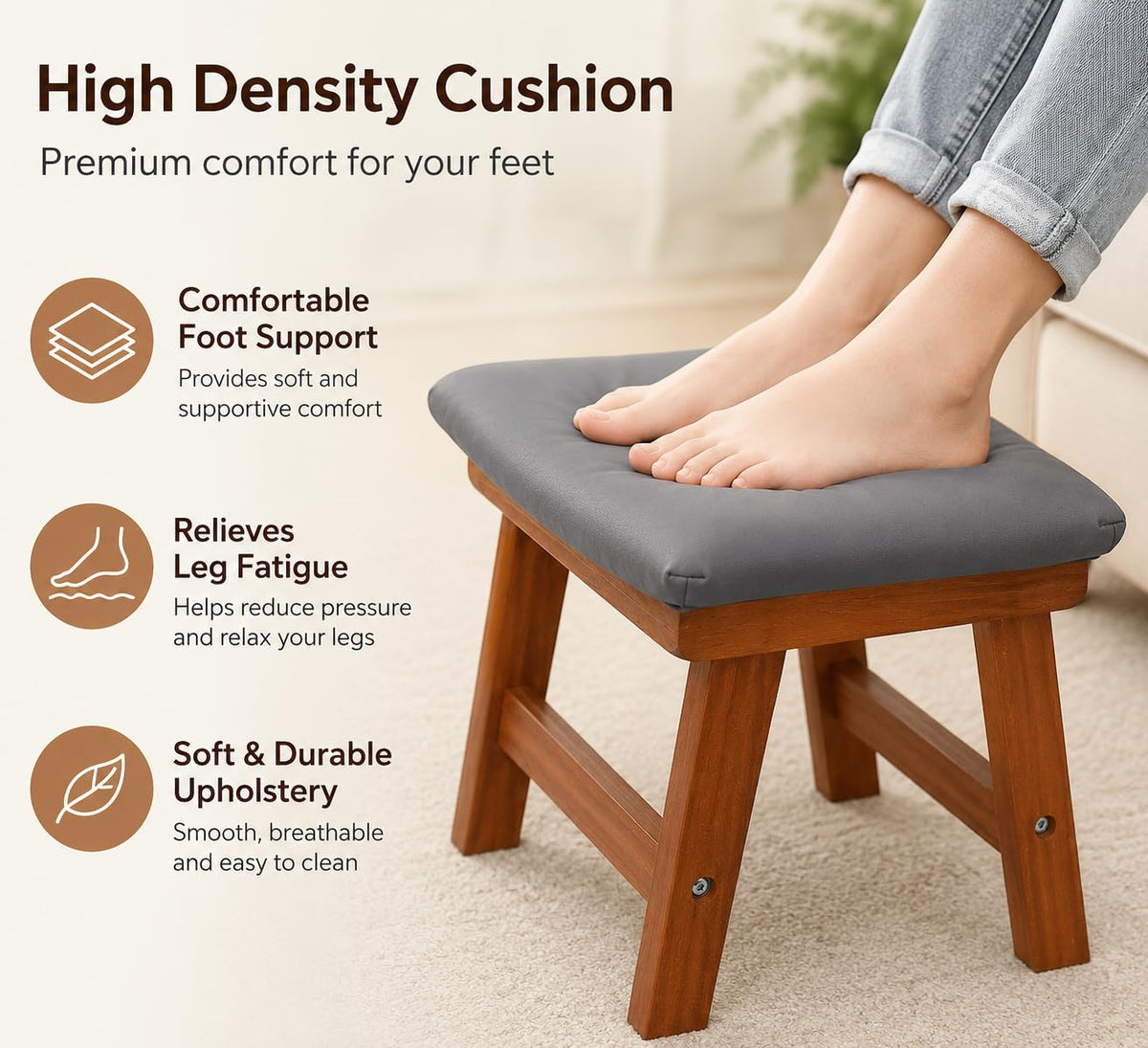 Wooden Footrest with Soft Cushion – Ergonomic Foot Stool for Under Desk, Home & Office Use | Sheesham Wood Padd