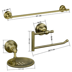Plantex 304 Grade Stainless Steel Bathroom Accessories Set of 3 - Towel Hanger/Napking Holder/Soap Holder for Bathroom - Skyllo (Brass Antique)-2