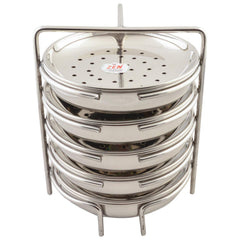 JAIN Stainless Steel 2in1 Thatte Idly Stand | Dhokla Maker & Idiappam Stand - 8 Plates Thatte Idli Plate & Momos Steamer Stand (4 Thattu Idly Plates, 4 Idiappam Plates, 1 Stand) - Silver