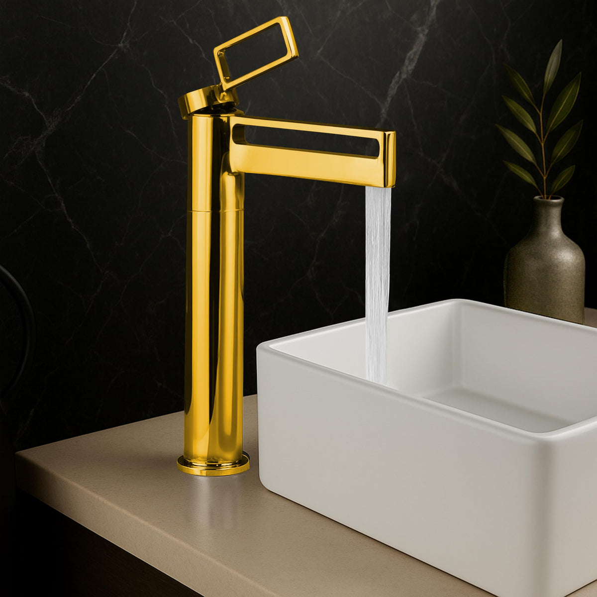 Plantex Wash Basin Mixer Tap/Brass Hot and Cold Tap for Basin/Pillar Spout for Wash Basin/Deck Mount - (Gold, 7881)-1
