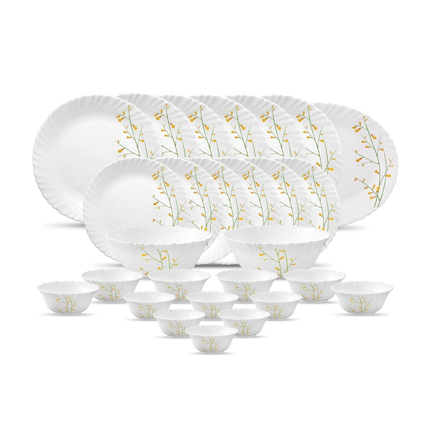 La Opala Diva Classique Collection Opal Glass Crockery | for Family of 6 | Dinner Set 27 pcs Citron Weave | Plates & Bowls for Dining | Microwave Safe | 100% Vegetarian | Extra Strong | White