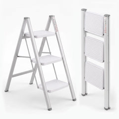 Corvids 2-Step Heavy-Duty Carbon Steel Step Stool, 2-Year Warranty, Anti-Slip Wide Steps, Portable Multipurpose Folding Step Ladder for Home, Kitchen & Office Use (Black)