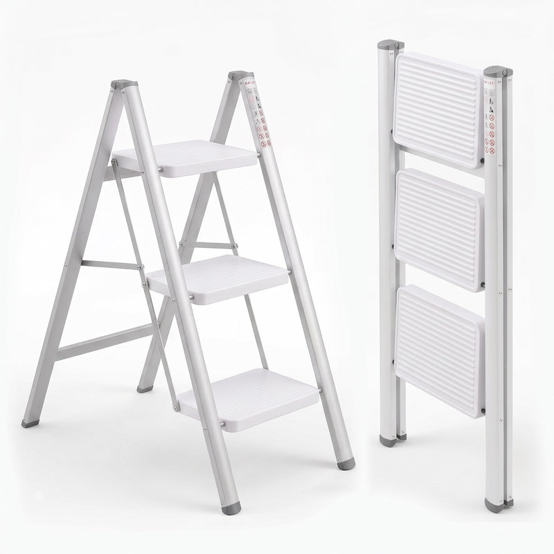 Corvids 4-Step Heavy-Duty Carbon Steel Step Stool, 2-Year Warranty, Anti-Slip Wide Steps, Portable Multipurpose Folding Step Ladder for Home, Kitchen & Office Use (Black)