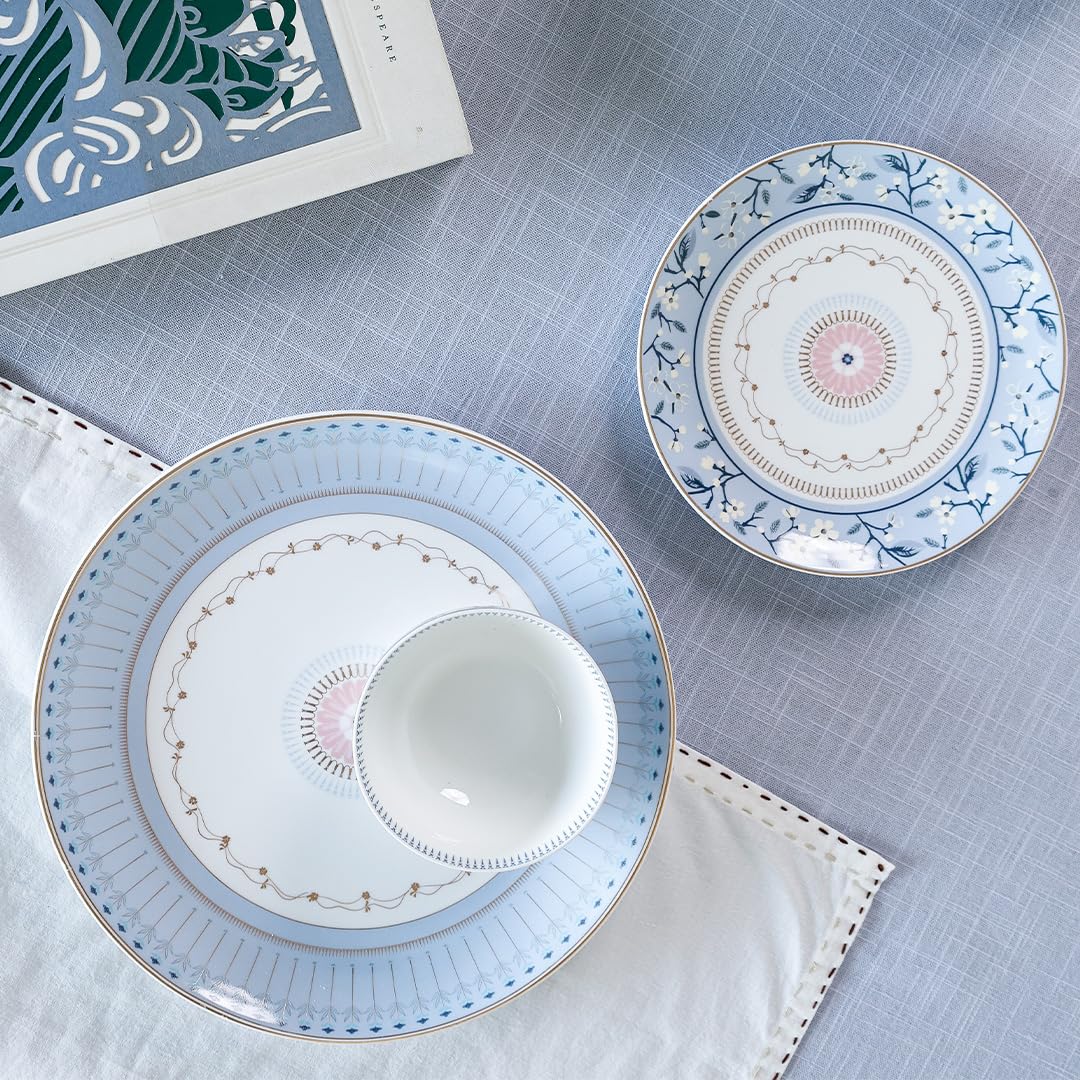 Magique by The Wishing Chair x ClayCraft : River of Flowers 20-Piece Ceramic Dinner Set with Gold | Floral Plates & Bowls | Elegant Glossy Finish | Perfect for Family Dinners | Festive Gifting