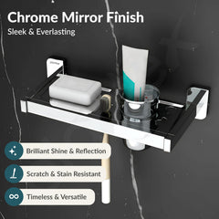 Plantex 304 Grade Stainless Steel 2in1 Soap Dish with Tumbler Holder for Bathroom/Toothbrush Holder with Soap Case/Soap Holder/Tumbler Holder - Bathroom Accessories (Rolex, Chrome)-3