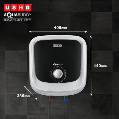 USHA Aquabuddy 15 Litre Storage Wall Water Heater With Free Installation (White Black)