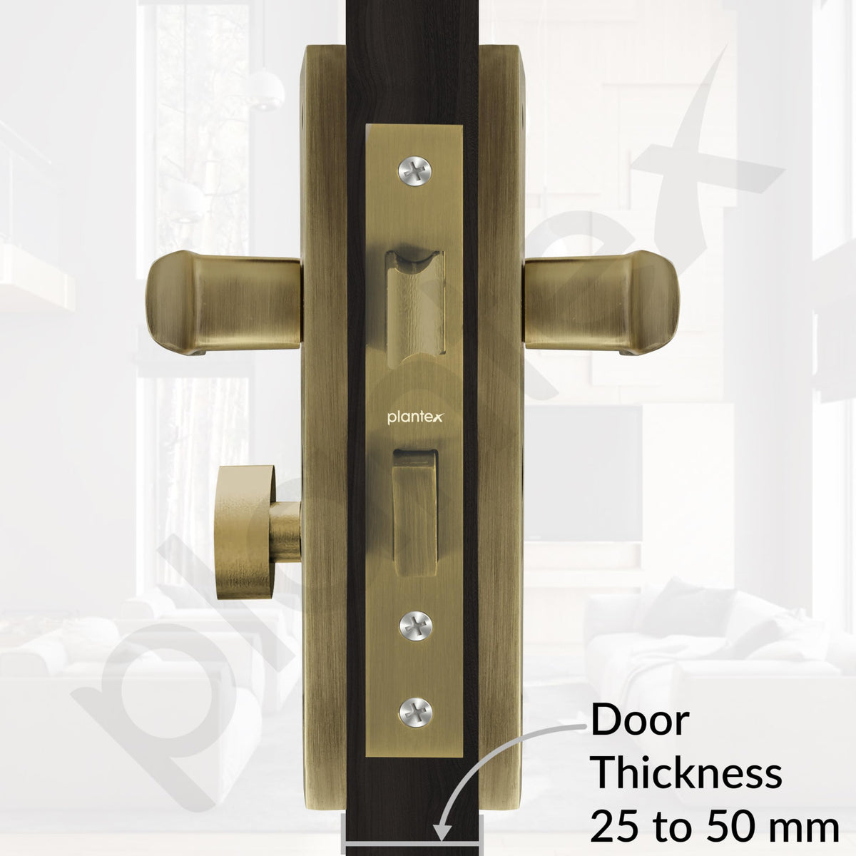 Plantex Heavy-Duty Door Lock Set - Main Door Lock Handle Set/Mortise Lock with 3 Keys, Brass Lock Body & Cylinder (8127 - Brass Antique & PVD Gold)-5