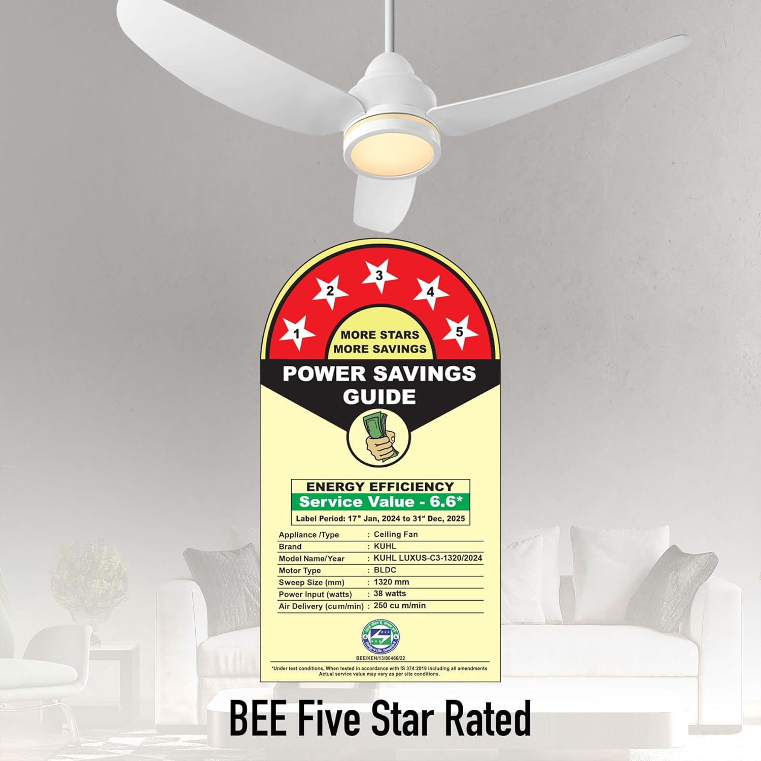 KUHL Luxus C3 1320 mm Stylish 65% Power Saving BLDC CeilingFan with Remote|Night & Down Light|29W|BEE 5 Rated & ISI Marked|Low Noise| IoT Operate via Mobile & Alexa|ReverseMode|FreeInstallation|White