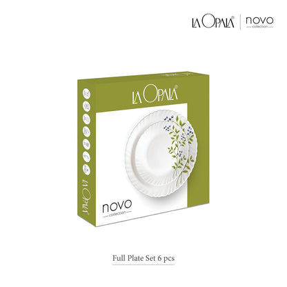 La Opala Novo Collection Opal Glass Crockery | Full Plate Set of 6 | Tender Trio Design | Plates for Dining & Gifting | Microwave Safe | 100% Vegetarian | Extra Strong | Super Light & White