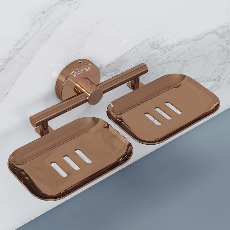 Plantex Galaxy 304 Grade Stainless Steel Rectangular Double Soap Holder for Bathroom/Soap Stand/Soap Holder/Soap Storage/Bathroom Accessories (PVD Rose Gold)-1