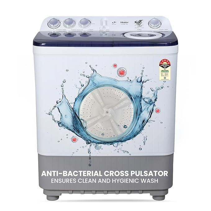 Haier 8 kg 5 Star Vortex pulsator Semi Automatic Top Load Washing Machine (HTW80-186,Burgundy)