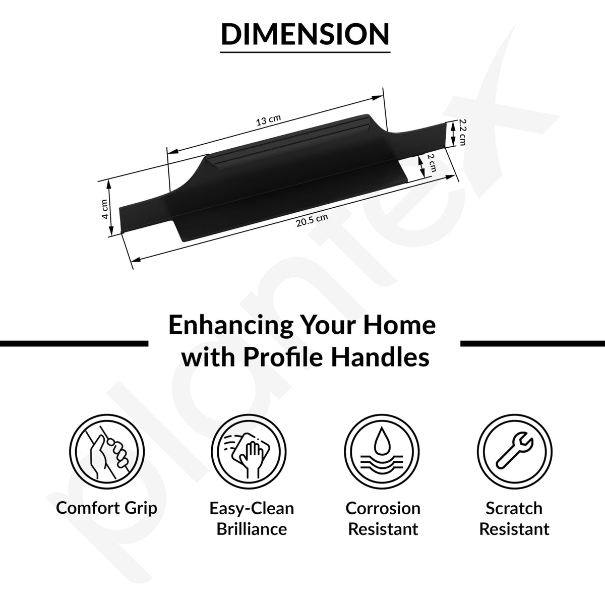 Plantex Profile Handle for Kitchen Cabinet/8 Inch Aluminium Drawer Profile Handle/Wardrobe Pull Handle for Home/Office/Hotel - Pack of 1 (Black) (Model APS-PF-1003)-3