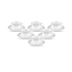 La Opala Diva, Velvett Collection Opal Glass Crockery | Cup & Saucer, Set of 12 | Aria Grey, 160 ml | for Tea & Coffee | Microwave Safe | 100% Vegetarian | Extra Strong | Super Light | Super White