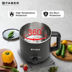 Faber 600W 1.6 liter Multi Cooker|Cool Touch Handle & Temperature Control Knob|Rapid Noodles & Spaghetti Cooker,Hot Soup