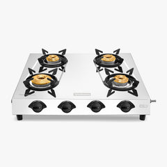 Vidiem Victor Stainless Steel Gas Stove 4 burner| Brass Burners | Mirror Finish | Large Cooking Space | Anti-Rust | High