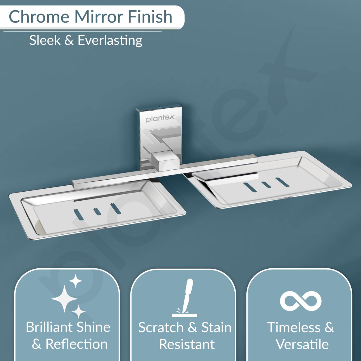 Plantex 304 Grade Stainless Steel Double Soap Dish Stand for Bathroom & Kitchen/Soap Dish/Bathroom Accessories - Iris (Chrome)-3