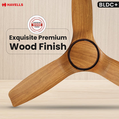 Havells Stealth Air BLDC Wood 1200mm Premium Ceiling Fan with 100% Pure Copper|5 Star Rating |Remote Controlled |Watt: 40|Air Flow: 245 cmm|Speed: 280 RPM|Free Installation|2 Year Warranty (Pinewood)